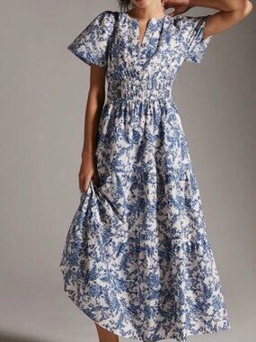 new ANTHROPOLOGIE cotton poplin maxi floral dress L